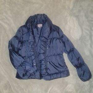 Stylish Women's Converse One-Star Navy Puffer Jacket, Zip & Snap Sz M